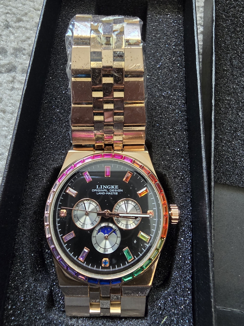 Men’s Rose Gold Authomatic Watch with Multicolor Accent